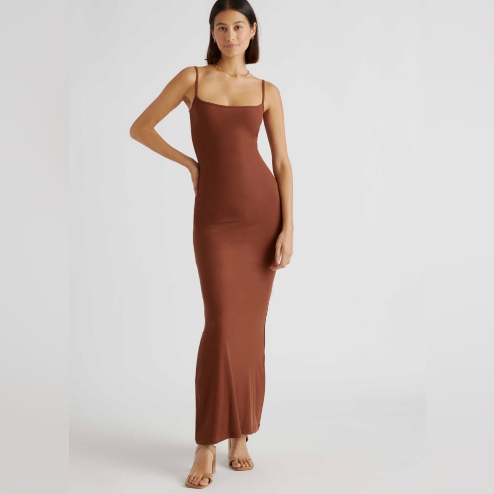 Quince Women’s Brown Tencel Rib Knit Maxi Slip Dress sz L NWT Sleeveless Long